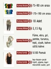 Süprem Kumaş Penye Seti, Boyları 75-90 cm arası 18 adet