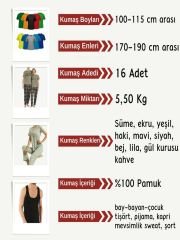 Süprem Kumaş Penye Seti, Boyları 100-115 cm arası 16 adet