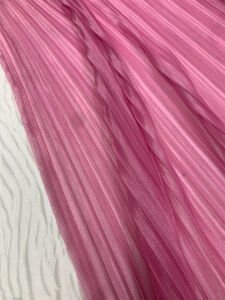 Pembe Işıltılı Piliseli Tül Kumaş