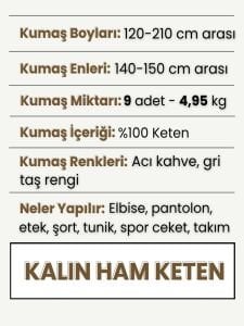 Kalın Ham Keten Kumaş Seti, Boyları 120-210 cm arası 9 adet