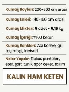 Kalın Ham Keten Kumaş Seti, Boyları 200-500 cm arası 5 adet