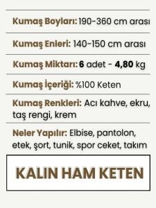 Kalın Ham Keten Kumaş Seti, Boyları 190-360 cm arası 6 adet
