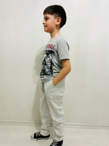 Açık Gri Jogger Erkek Çocuk Pantolon Beli Lastikli