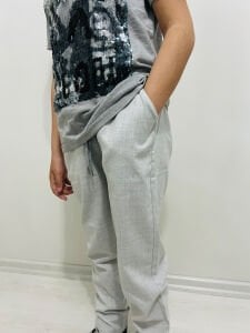 Açık Gri Jogger Erkek Çocuk Pantolon Beli Lastikli