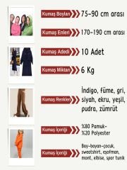 3 İplik Penye Kumaş Seti, Boyları 75-90 cm arası 10 adet