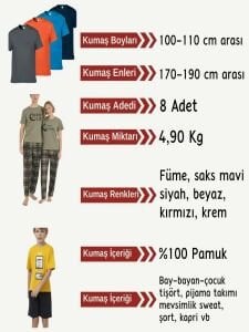Tok Süprem Kumaş Penye Seti, Boyları 100-110 cm arası 8 adet