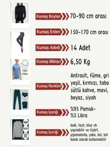 İnce Ribana Esnek Penye Kumaş Seti, Boyları 70-90 cm arası 14 adet