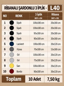 Ribanalı Şardonlu 3 İplik Kumaş Seti - 10 Adet