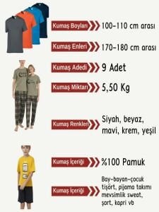 Tok Süprem Kumaş Penye Seti, Boyları 100-110 cm arası 9 adet