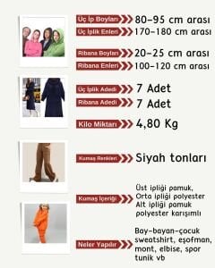 Ribanalı Şardonlu 3 İplik Kumaş Seti, Boyları 80-95 cm arası 7 adet