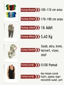 Süprem Kumaş Penye Seti, Boyları 100-110 cm arası 16 adet