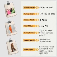 Şardonlu 3 İplik Penye Kumaş Seti, Boyları 80-90 cm arası 9 adet