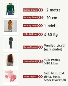 İnce Kaşkorse Esnek Kumaş Seti, Boyu 12 metre 1 adet, Vanilya Çiçeği Rengi