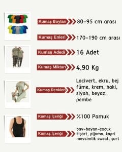 Süprem Kumaş Penye Seti, Boyları 80-95 cm arası 16 adet