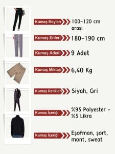 Çelik Penye Kumaş Seti, Boyları 100-120 cm arası 9 adet