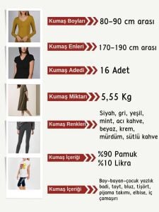 Likralı Süprem Penye Kumaş Seti, Boyları 80-90 cm arası 16 adet