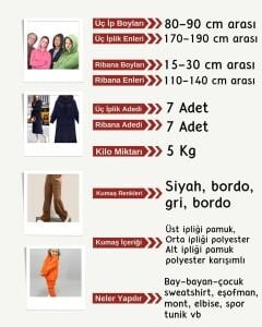 Ribanalı Şardonlu 3 İplik Kumaş Seti, Boyları 80-90 cm arası 7 adet