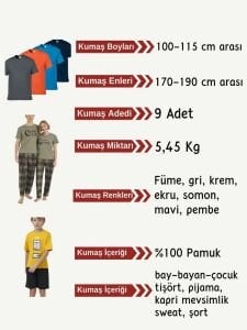 Tok Süprem Kumaş Penye Seti, Boyları 100-115 cm arası 9 adet