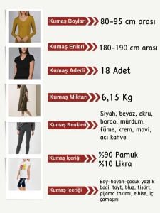 Likralı Süprem Penye Kumaş Seti, Boyları 80-95 cm arası 18 adet