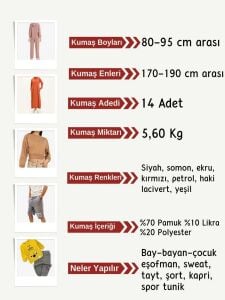 Diz Yapmaz 2 İplik Esnek Kumaş Seti, Boyları 80-95 cm arası 14 adet