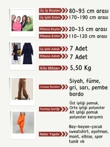 Ribanalı 3 İplik Kumaş Seti, Boyları 80-95 cm arası 7 adet