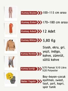 Diz Yapmaz 2 İplik Esnek Kumaş Seti, Boyları 100-115 cm arası 12 adet