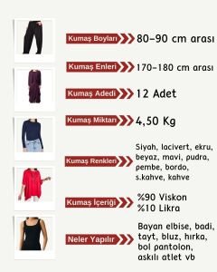 Viskon Penye Esnek Dökümlü Kumaş Seti, Boyları 80-90 cm arası 12 adet