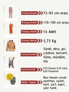 Diz Yapmaz 2 İplik Esnek Kumaş Seti, Boyları 75-95 cm arası 14 adet