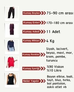 Viskon Penye Esnek Dökümlü Kumaş Seti, Boyları 75-90 cm arası 11 adet