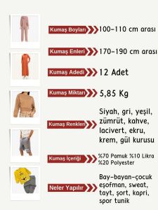 Diz Yapmaz 2 İplik Esnek Kumaş Seti, Boyları 100-110 cm arası 12 adet