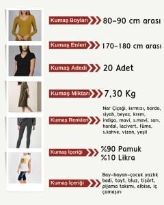 Likralı Süprem Penye Kumaş Seti, Boyları 80-90 cm arası 20 adet