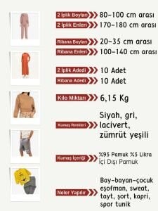 Ribanalı 2 İplik Esnek Pamuk Kumaş Seti, Boyları 80-100 cm 10 adet