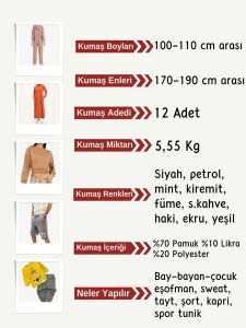 Diz Yapmaz 2 İplik Esnek Kumaş Seti, Boyları 100-110 cm arası 12 adet