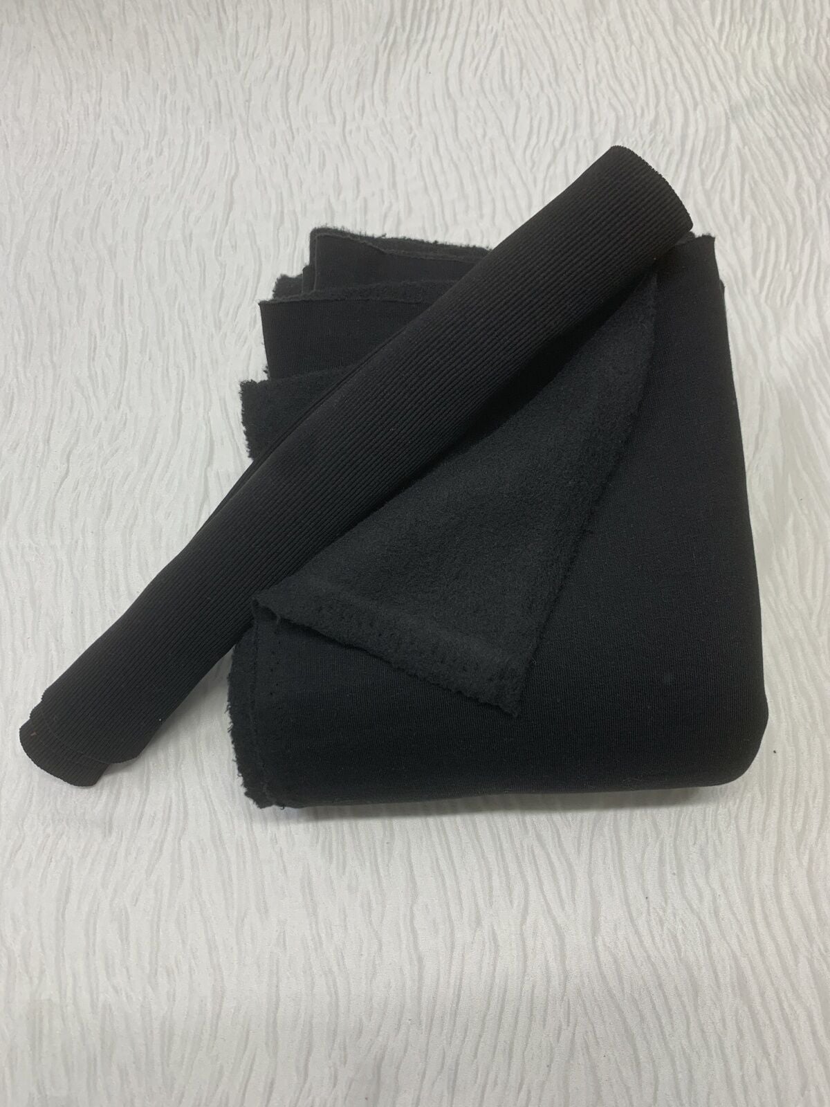 Ribanalı Şardonlu 3 İplik Kumaş, Parça 115x180 cm - Siyah