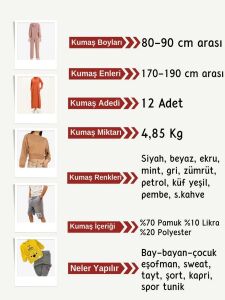 Diz Yapmaz 2 İplik Esnek Kumaş Seti, Boyları 80-90 cm arası 12 adet