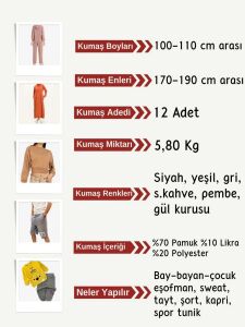 Diz Yapmaz 2 İplik Esnek Kumaş Seti, Boyları 100-110 cm arası 12 adet