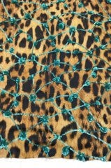 İnce Saten Üzeri Pul Payet Kumaş Leopar Üzeri Mint Pullu