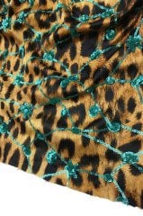 İnce Saten Üzeri Pul Payet Kumaş Leopar Üzeri Mint Pullu