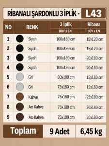Ribanalı Şardonlu 3 İplik Kumaş Seti - 9 Adet