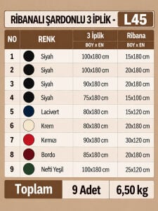 Ribanalı Şardonlu 3 İplik Kumaş Seti - 9 Adet
