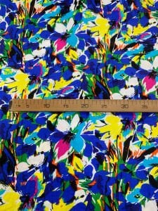 Mavi Çiçekli Desenli Viskon Kumaş