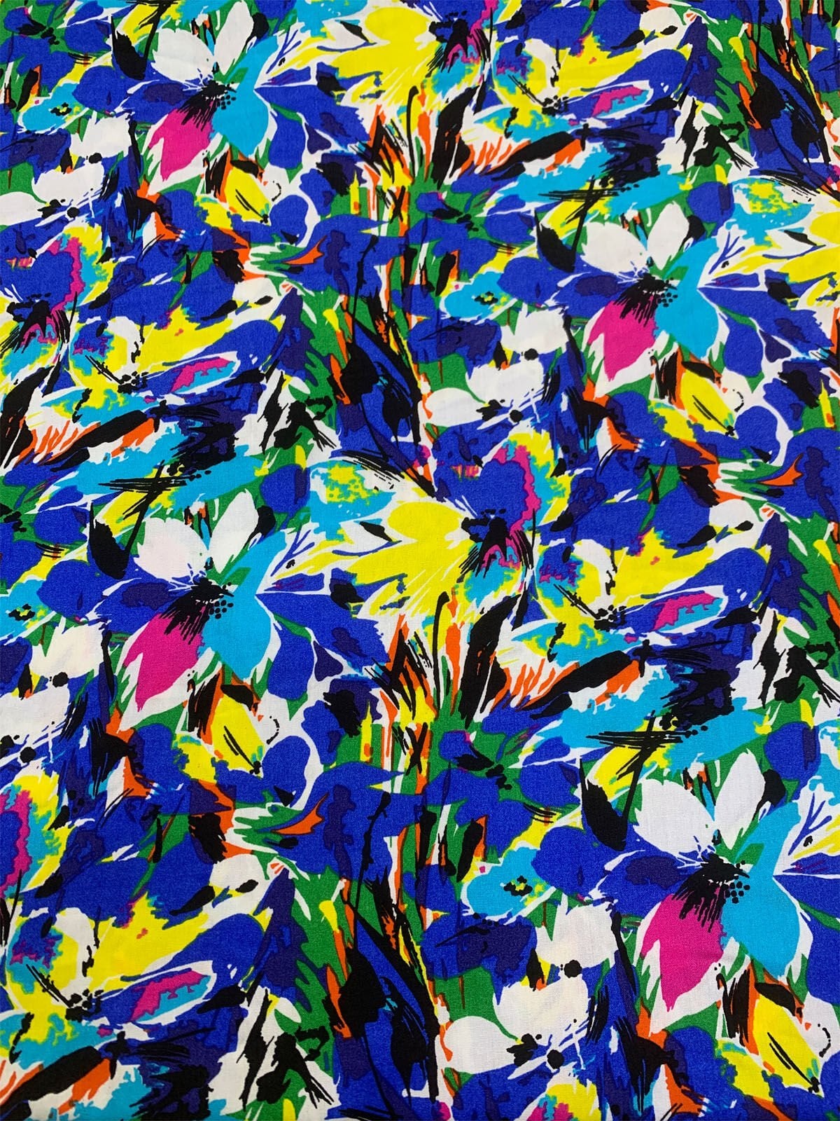 Mavi Çiçekli Desenli Viskon Kumaş