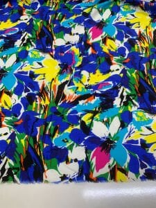 Mavi Çiçekli Desenli Viskon Kumaş