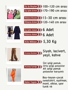 Ribanalı Şardonlu 3 İplik Kumaş Seti, Boyları 100-120 cm arası 6 adet