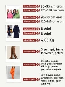 Ribanalı 3 İplik Kumaş Seti, Boyları 80-95 cm arası 6 adet