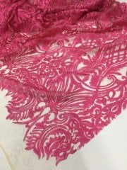 Nakış İşlemeli Pembe Dantel Kumaş