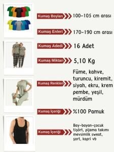 Süprem Kumaş Penye Seti, Boyları 100-105 cm arası 16 adet