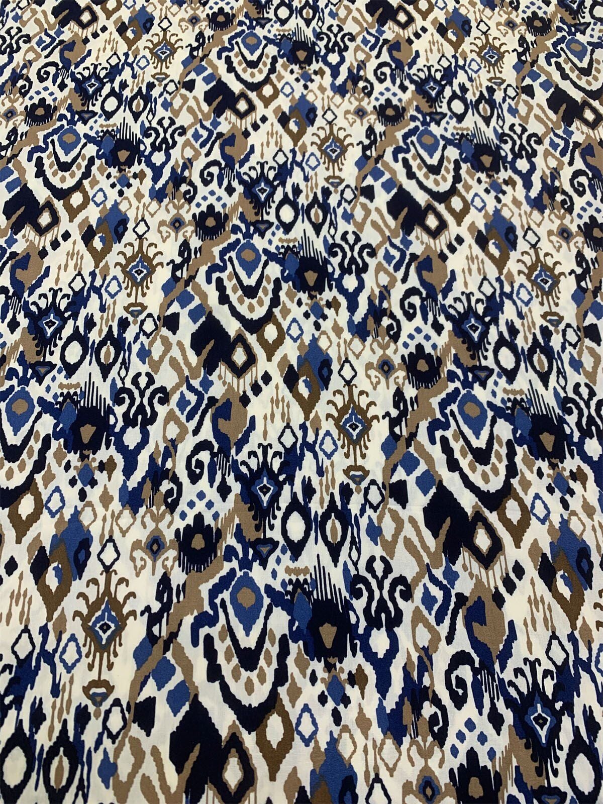 Lacivert İkat Etnik Desenli Viskon Kumaş