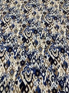 Lacivert İkat Etnik Desenli Viskon Kumaş