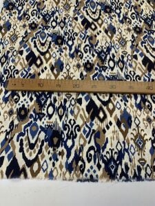 Lacivert İkat Etnik Desenli Viskon Kumaş